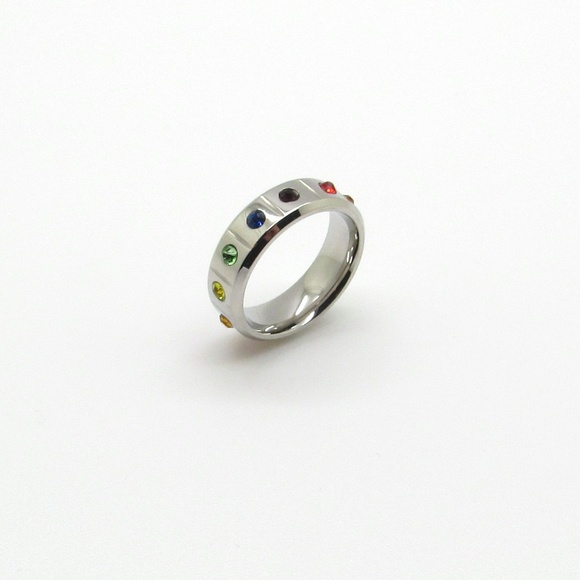 Stainless Steel Cubic Zirconia Rainbow Ring. - Picture 2 of 6